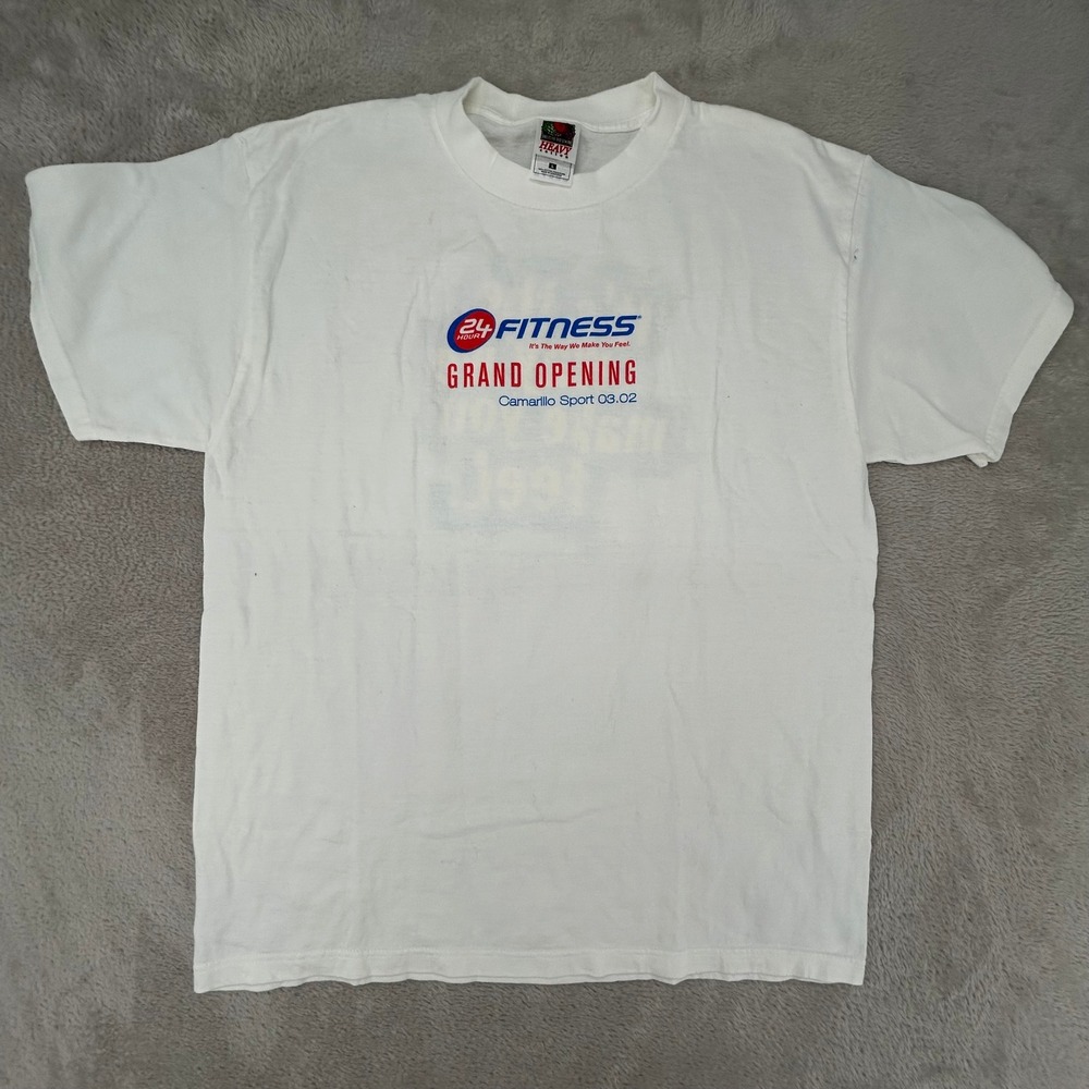 Vintage Fruit of the Loom Mens 24 Hour Fitness T-Shirt Large White Preowned